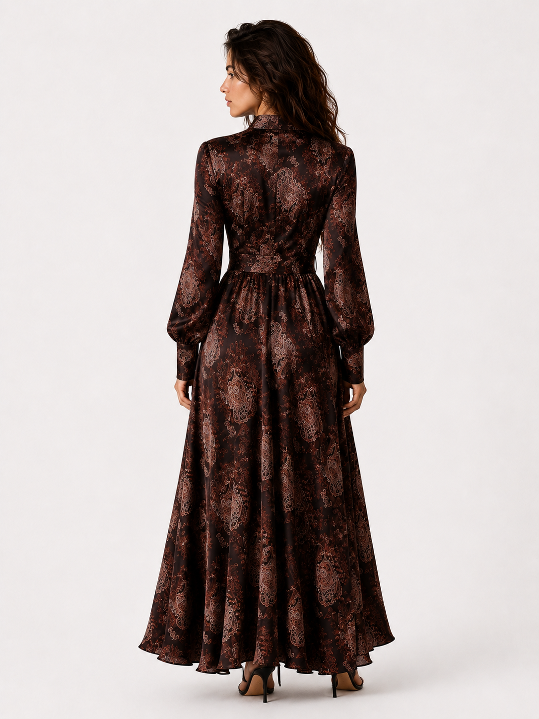 Women > Dresses > Maxi : Women's Elegant Vintage Maxi Dress with Paisley Pattern and Zipper in van Paper Favor