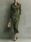 Women's Army Green Mixed Polyester Maxi Dress for a Minimalist and