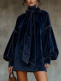 Orlissea Velvet Lantern-Sleeve Mini Dress