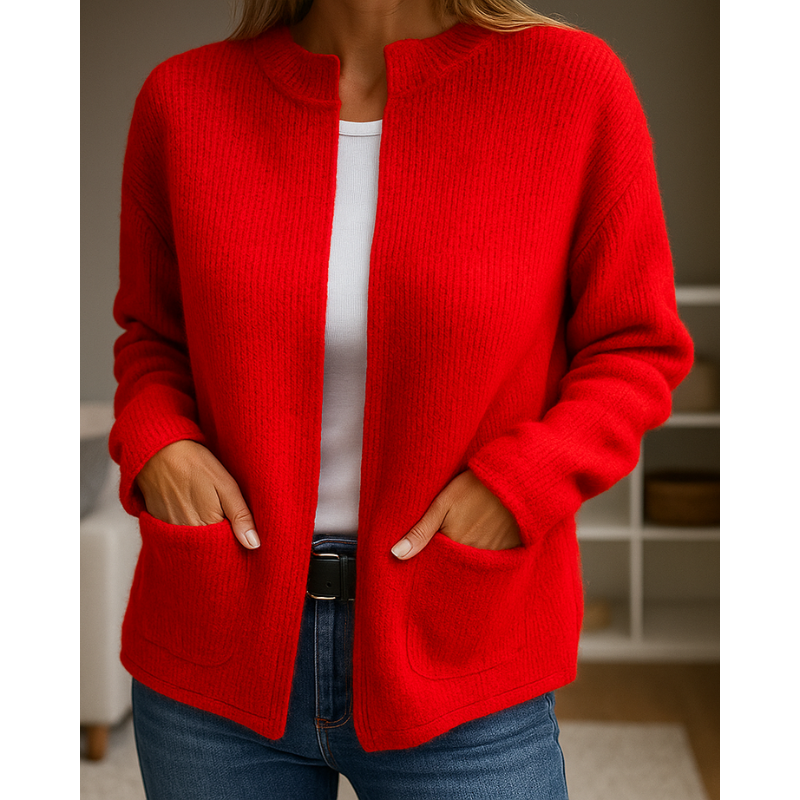 Cardigan : Brittney - Relaxed Comfort Cardigan in Red van Paper Favor