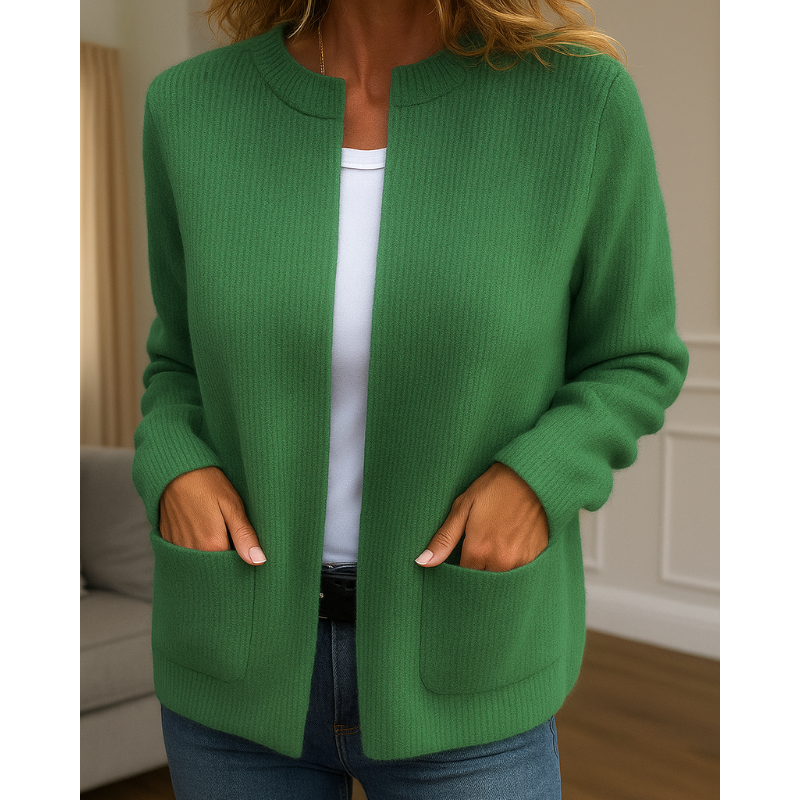 Cardigan : Brittney - Relaxed Comfort Cardigan in Green van Paper Favor