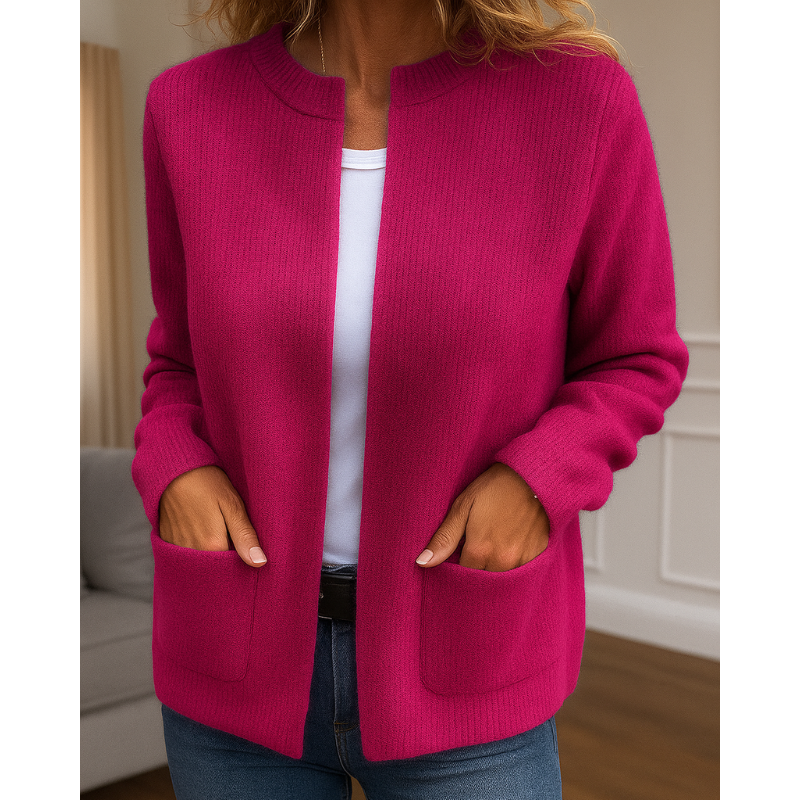 Cardigan : Brittney - Relaxed Comfort Cardigan in Pink van Paper Favor