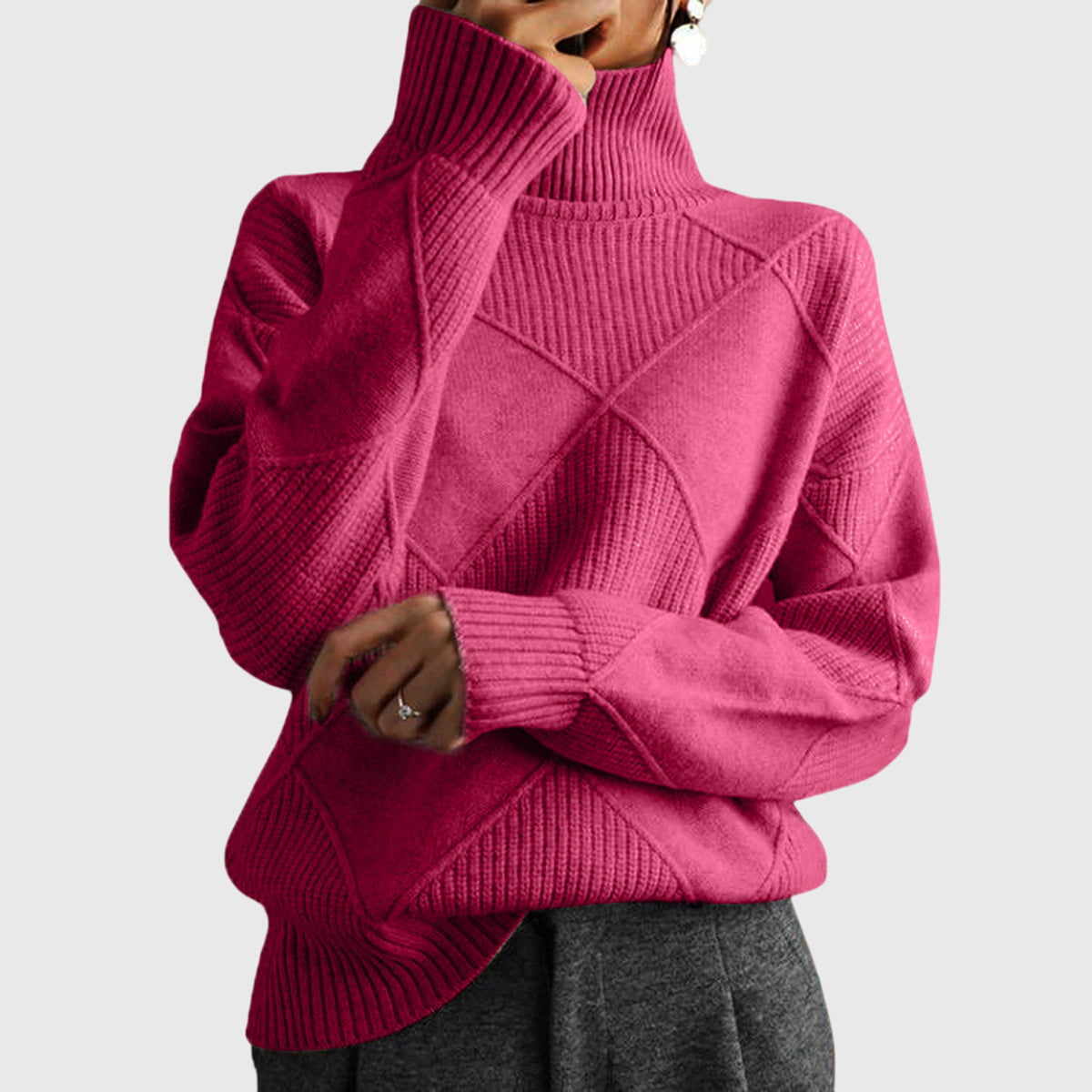 Addison Modern Geometric Turtleneck Sweater – Sleek Knit, Bold Geometry