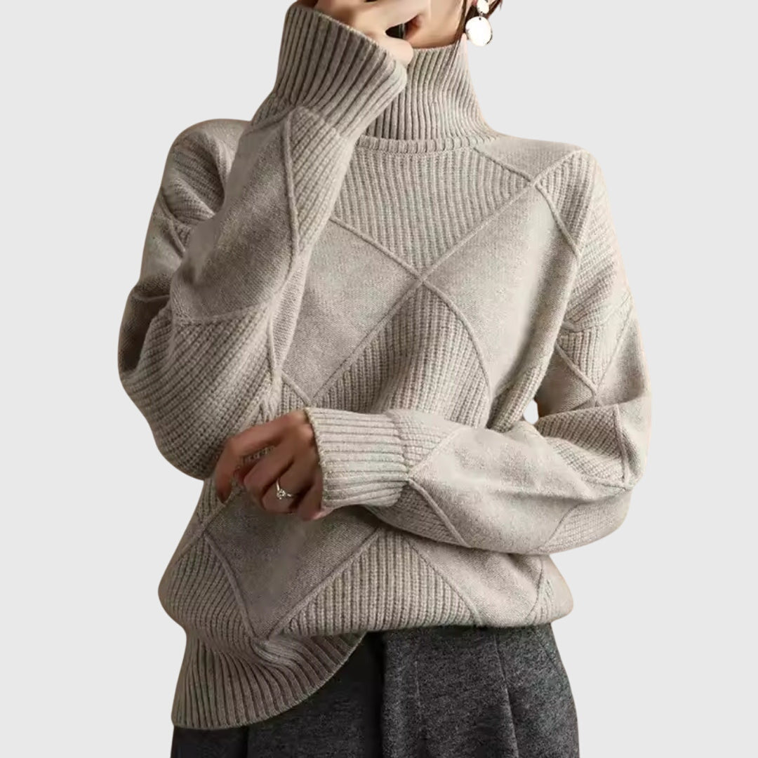 Addison Modern Geometric Turtleneck Sweater – Sleek Knit, Bold Geometry