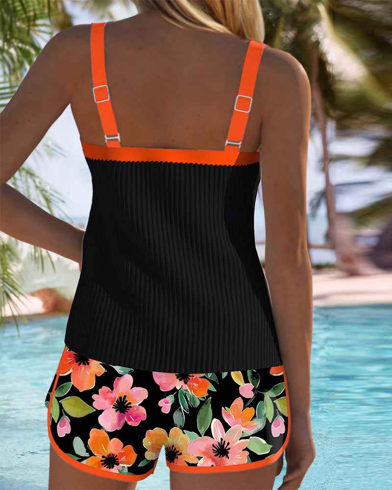 Maren Blütenprint Badeanzug-Tanktop mit passendem Boxer-Unterteil