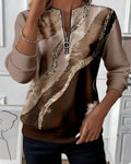Women's Chic sweater with V-neck and zipper