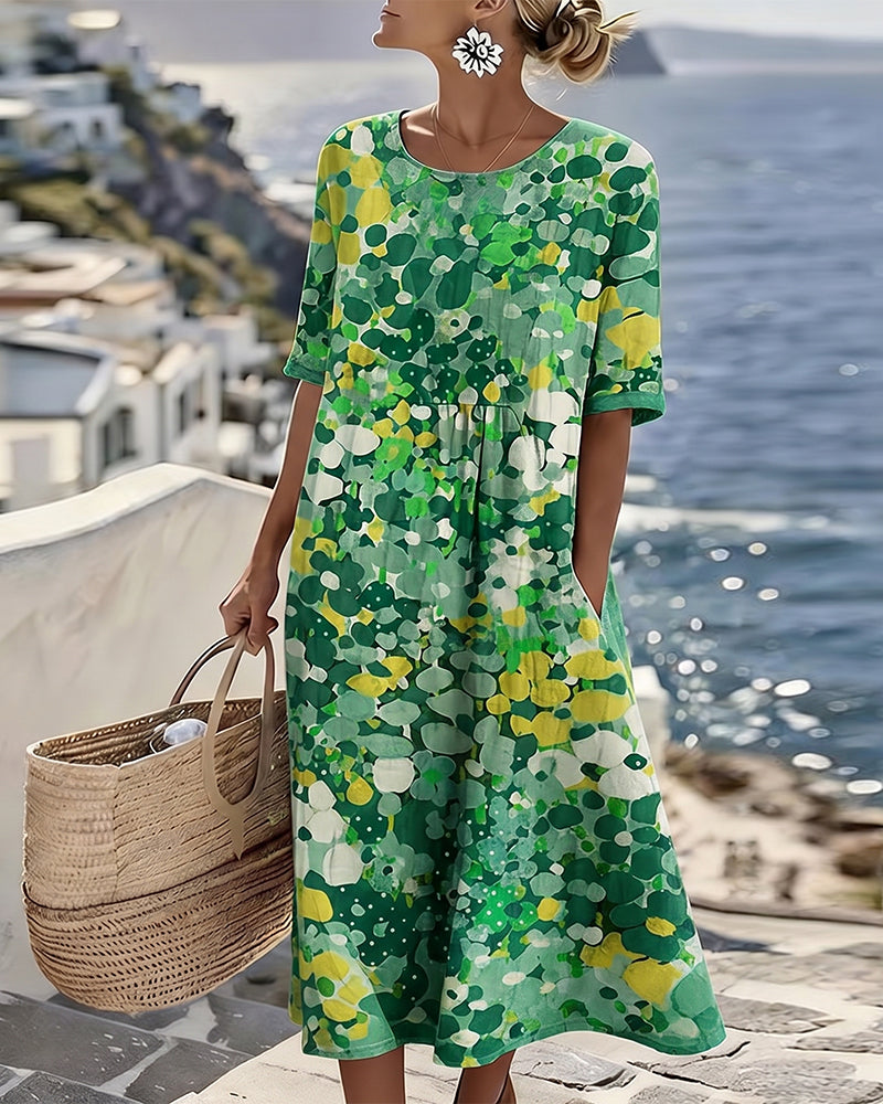 Dresses : ELENA™ - ELEGANT FLORAL SUMMER MIDI DRESS in Green van Paper Favor
