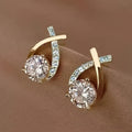 Gleaming Golden Cross Zirconia Stud Earrings