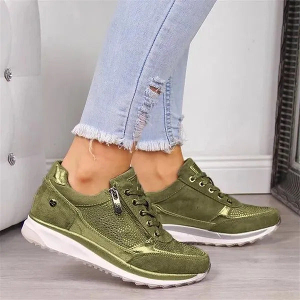 : Ginette - Zip-Up Orthopedic Sneakers in Green van Paper Favor