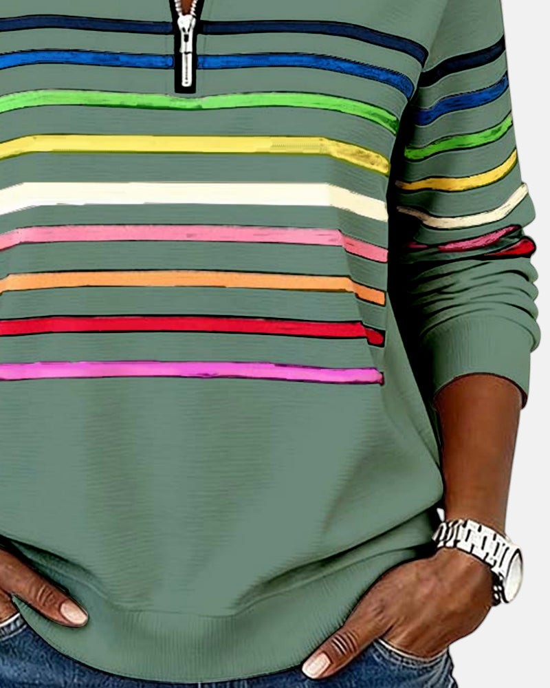 Vienna Rainbow-Stripe Zip-Up Sweatshirt