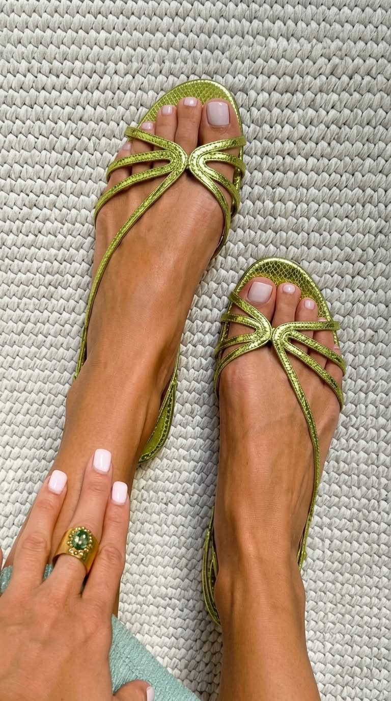 Shoes > Sandals : Serafina | Golden Sandals Summer Essence in Green van Paper Favor