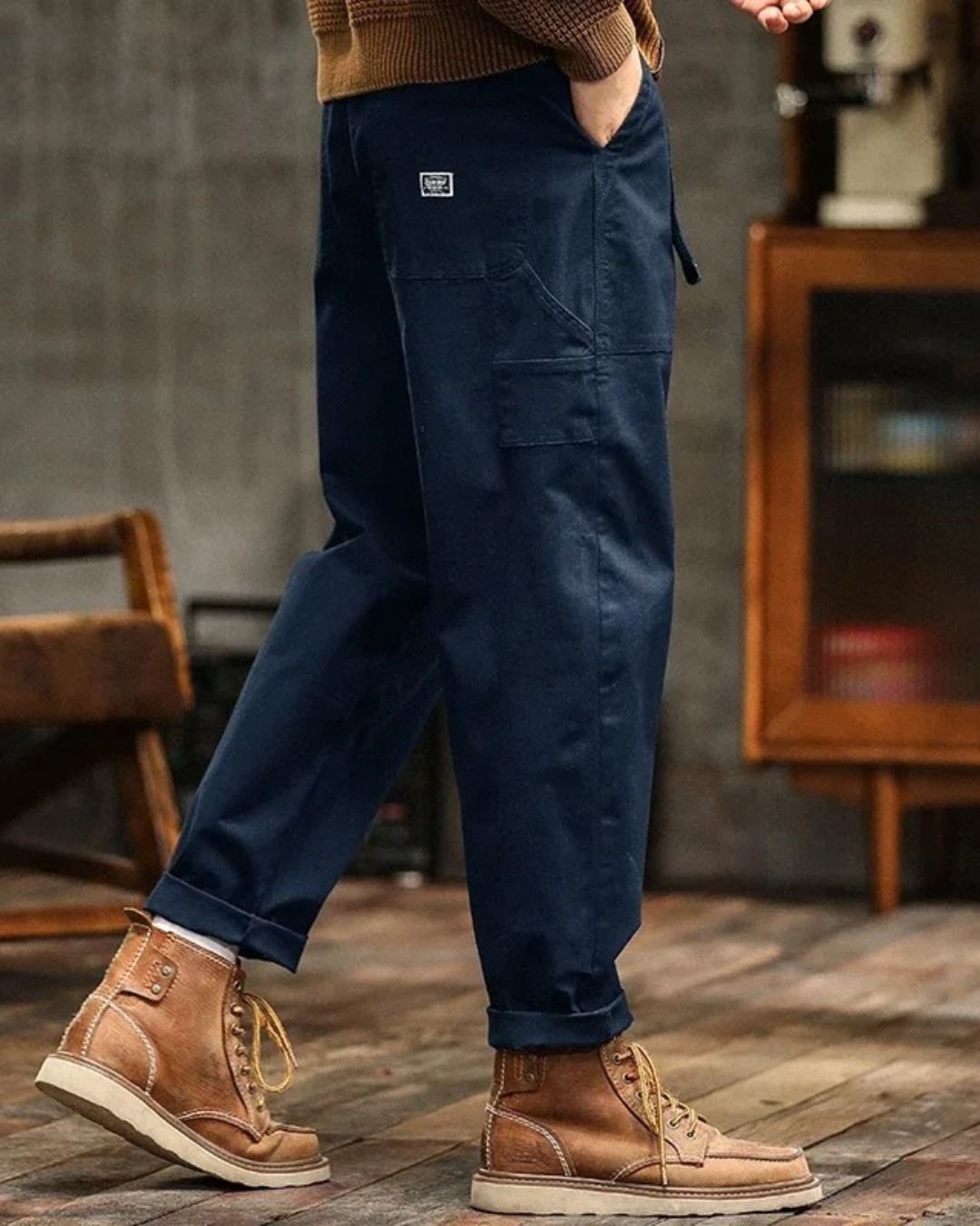 Men > Pants : Men's Vintage Cargo Pants - Timeless Style with Modern Utility in Blue van Paper Favor