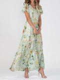 Peyton Women's Summer Floral V-Neck Maxi Dress - Flowy, Vibrant