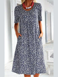Women's Elegant Floral Print Midi Dress for Effortless Style