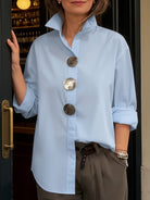 TOP : Rosaline™ | Statement Button Stand Collar Blouse in Blue van Paper Favor