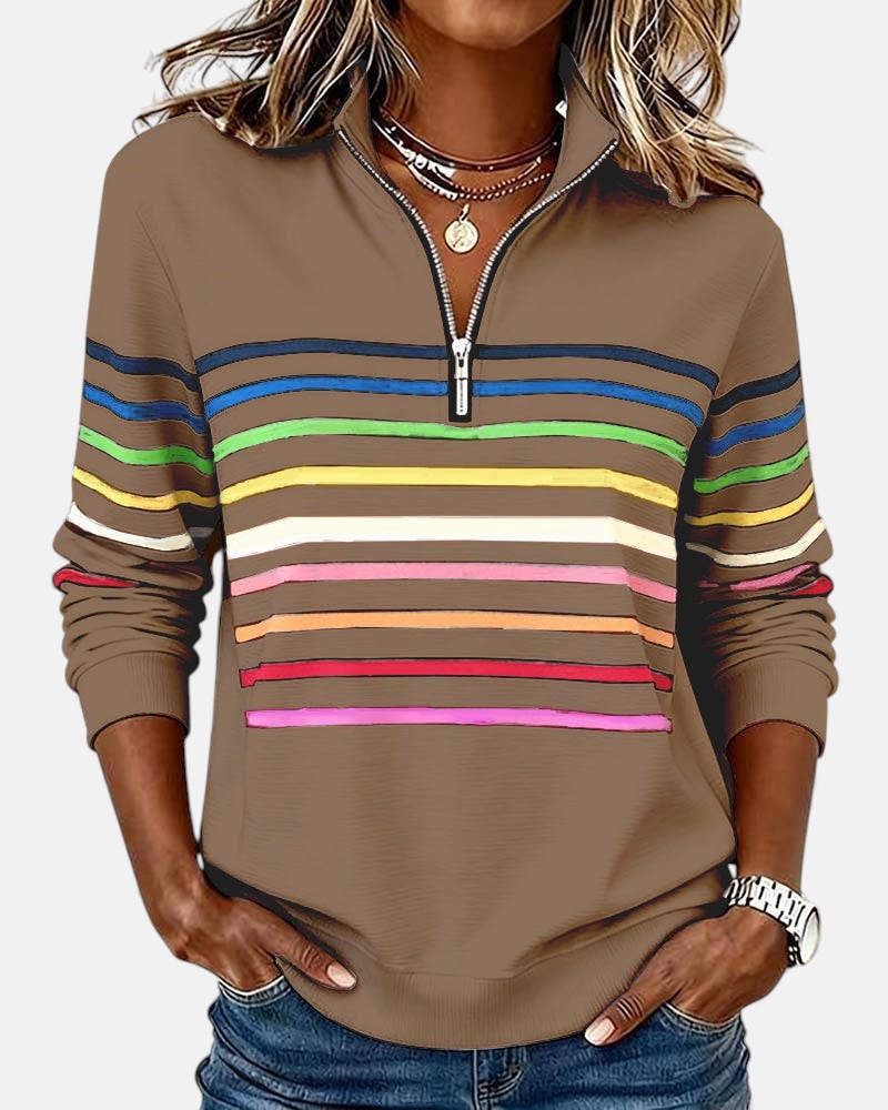 Vienna Rainbow-Stripe Zip-Up Sweatshirt
