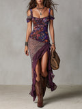 Women's Urban Nomad Floral Leopard-Print Maxi Dress with High Slit