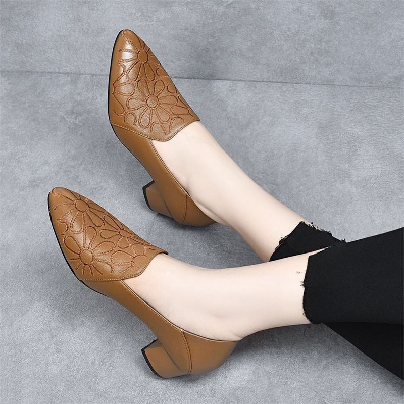 Tonette Soft Leather Embroidered Pumps - Elegant Craftsmanship, All-Day Comfort