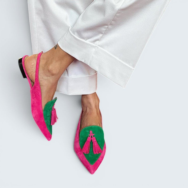 : Frendessa | Fringe Ballet Flats with Ankle Strap in Green van Paper Favor