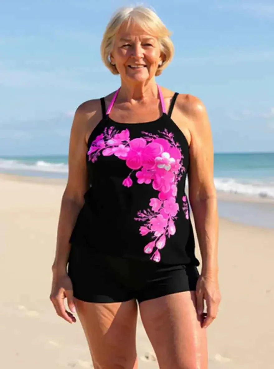 Avery Halter-Tankini-Set mit überkreuzten Trägern im Blumenmuster – Schmeichelhafte Passform und strahlender Sommerlook