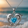 Elegant Timeless Silver Double-Dolphin Opal Necklace