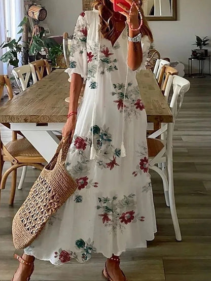 Dress : ARIA | Boho Tummy Coverage Dress in White 2 van Paper Favor